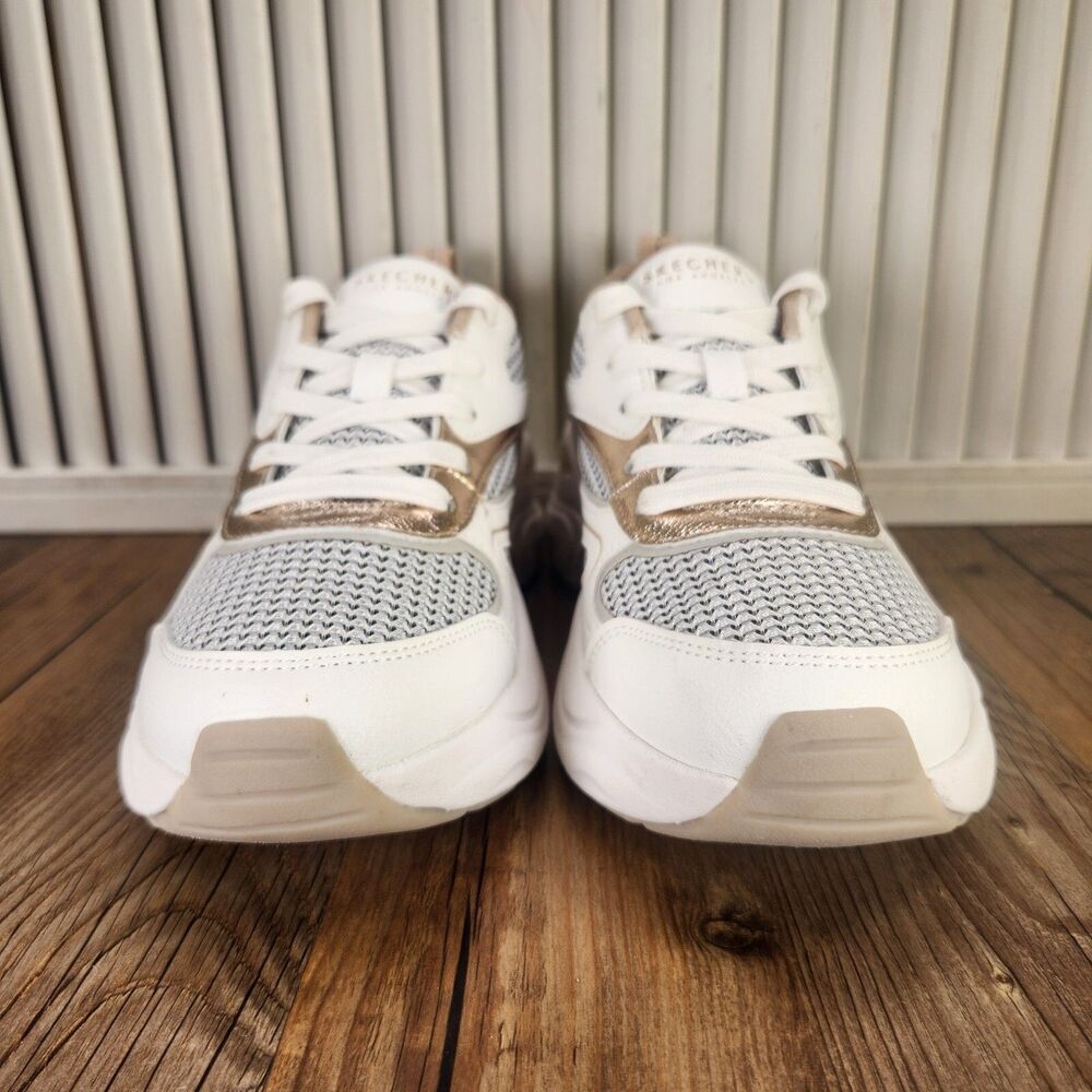 Skechers Street Hazel Metallic Womens Sz 7 White Gold Sport Walking Shoes 177566 - Picture 2 of 9